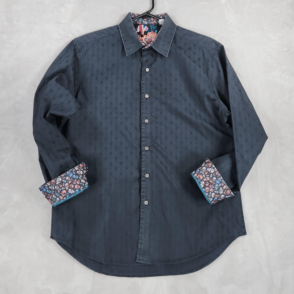 Robert Graham Shirt Mens Large Gray Geometric Skull Trim Long Sleeve Button Up